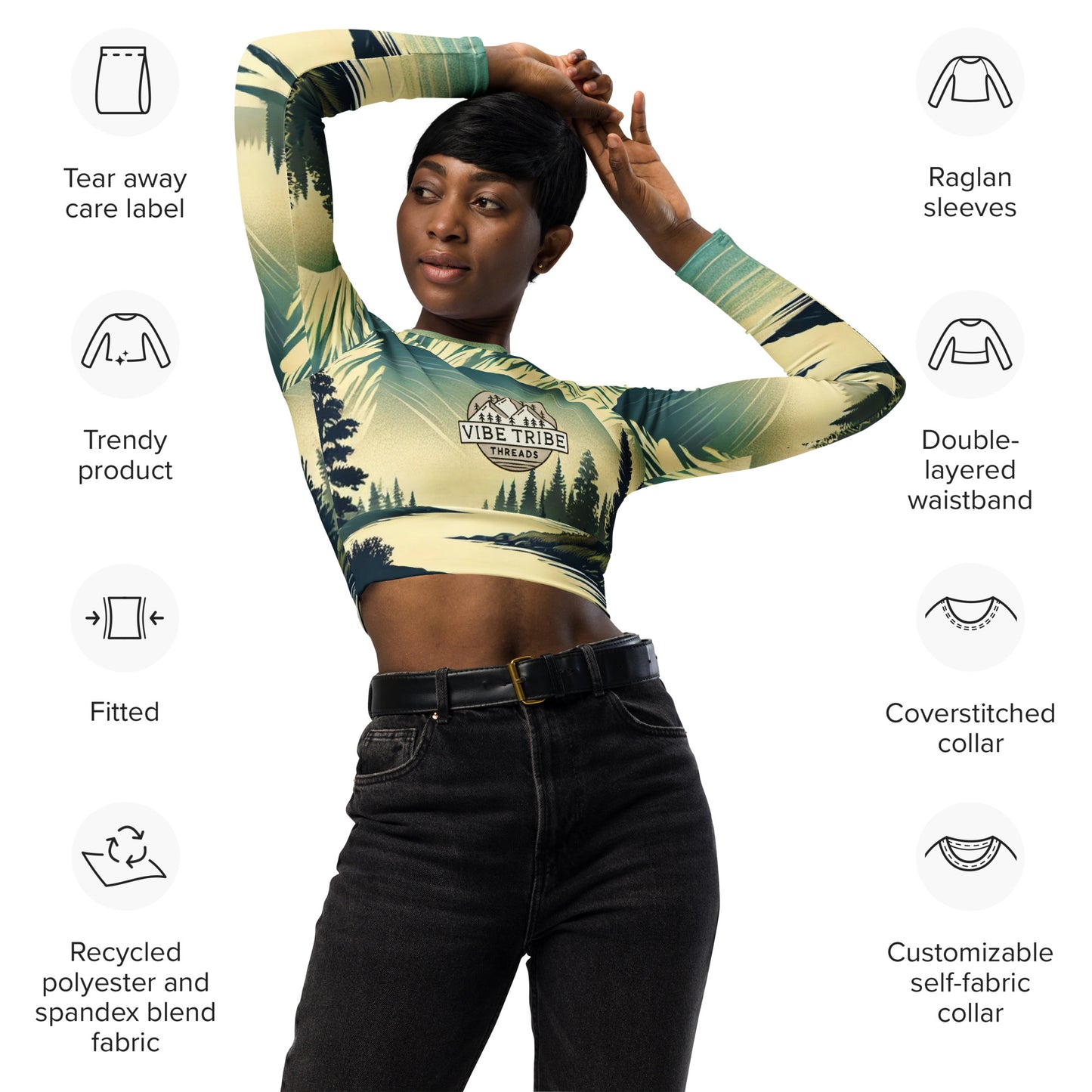 Recycled long-sleeve crop top